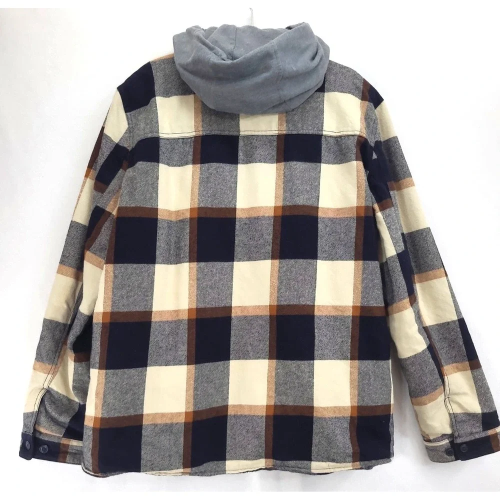 Levi's Men's Cotton Plaid Shirt Jacket Sherpa Lining With Hood Size XL